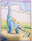 Dana the Dinosaur in color pencils 